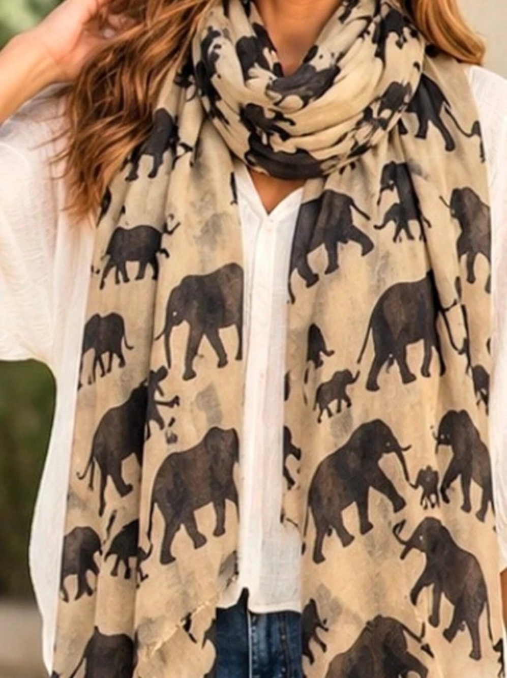 Elephant Print Scarf Animal Print Scarf in Brown & Black NWT